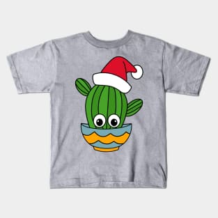 Cute Cactus Design #322: Cactus With A Santa Hat In A Bowl Kids T-Shirt